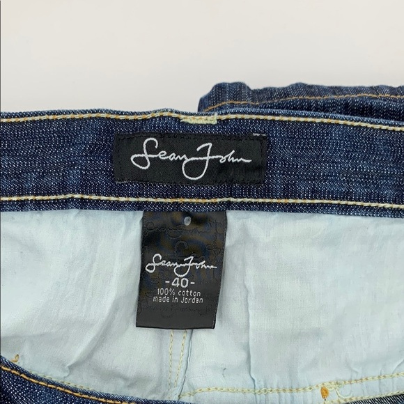 Sean John Carpenter Cargo long jean shorts baggy wide leg skater blue dark 40 - Picture 5 of 5